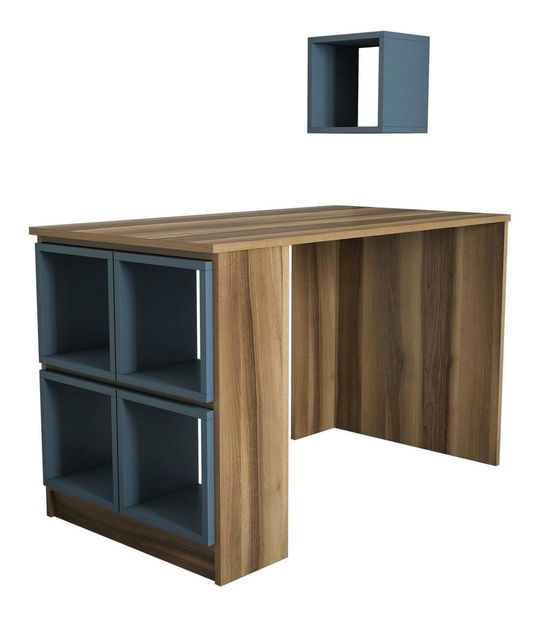 PC stolek s policí Blanchet (ořech + modrošedá)