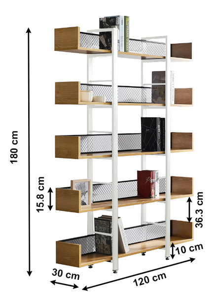 Regál Kelama Typ 2 (bílá + černá + akácie)