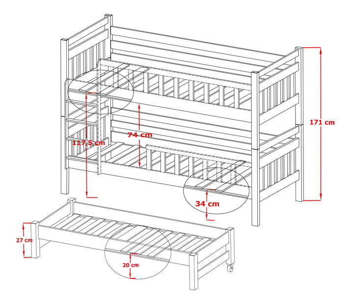 Dětská postel 90 cm KRISTY (s roštem a úl. prostorem) (bílá)