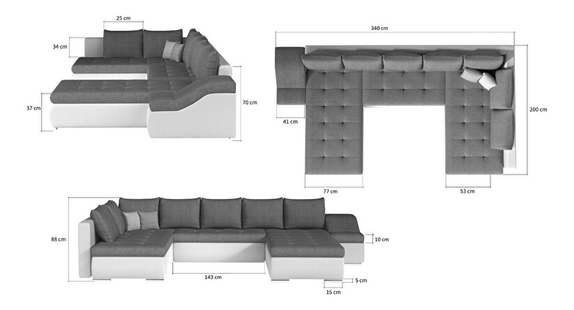 Rohová sedací souprava U Ganao (šedá + bílá) (P)
