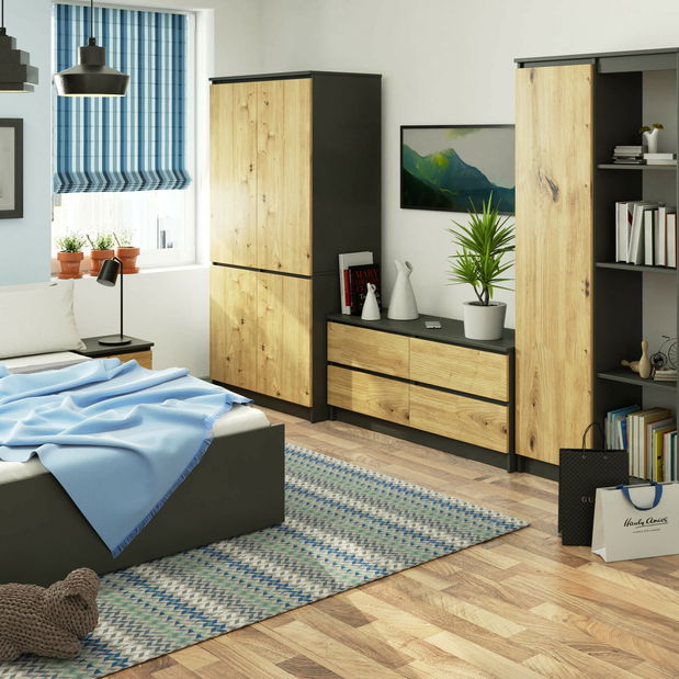 Šatní skříň Sinfin (grafit + dub artisan)