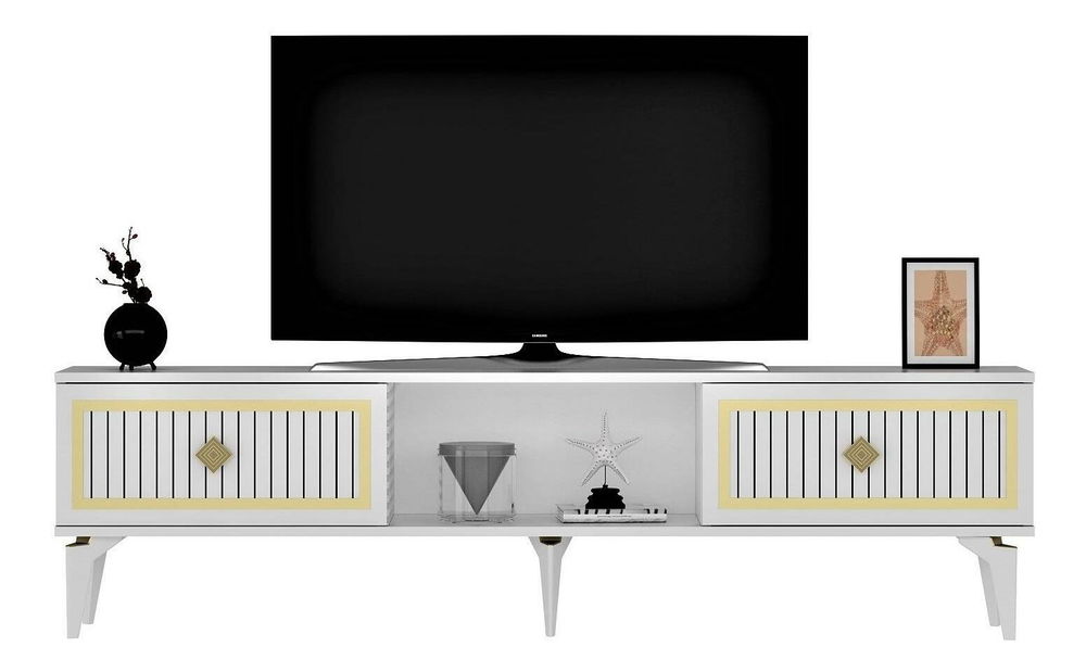 TV stolek/skříňka Kututa 2 (bílá + zlatá)