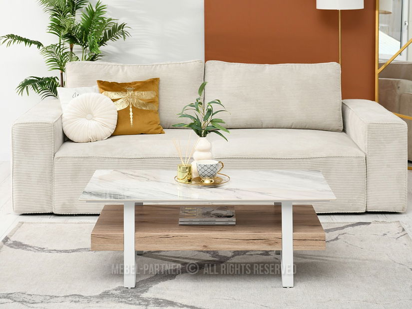 Konferenční stolek Bohac (šedý mramor + bílá)