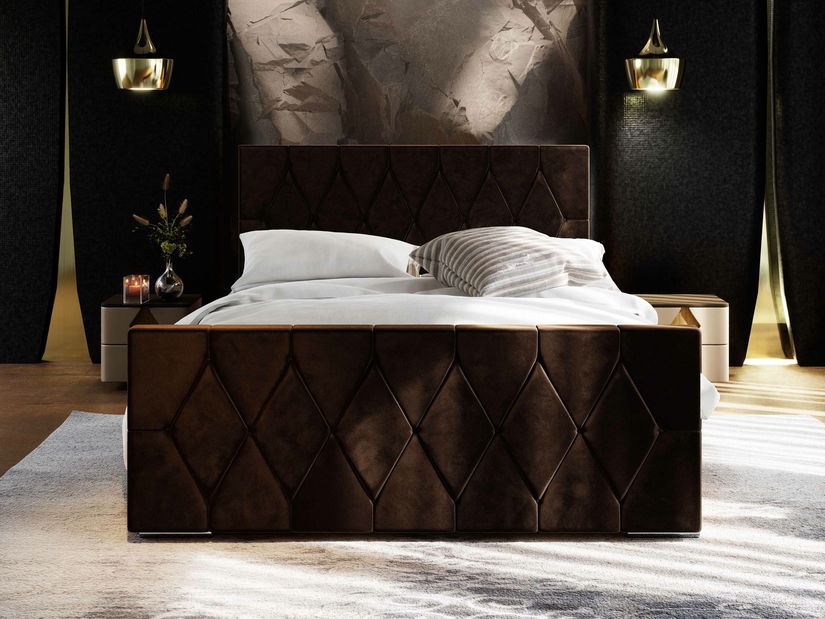 Manželská postel 140 cm Alex (tmavě hnědá) (s roštem a úložným prostorem)