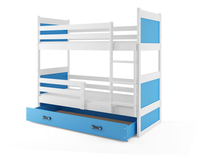 Patrová postel 80 x 190 cm Ronnie B (bílá + modrá) (s rošty, matracemi a úl. prostorem)