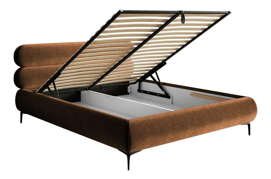 Manželská postel 180 cm Rirri (s roštem) (s úl. prostorem) (měděná + černá)