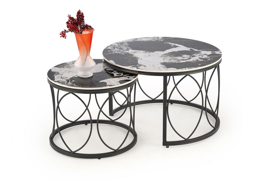 Set 2 ks. konferenčních stolků Alexis (černý mramor + černá)