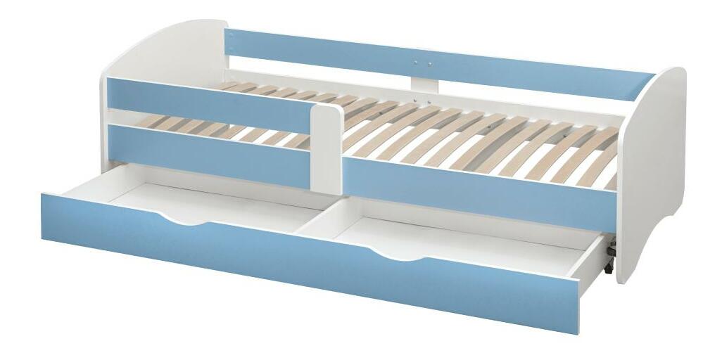 Jednolůžková postel 90 cm Carecen (modrá + bílá) (s roštem) (s úl. prostorem)