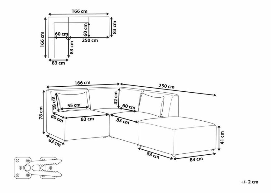 Rohová sedací souprava s taburetkou Lemia (světlobéžová) (P)