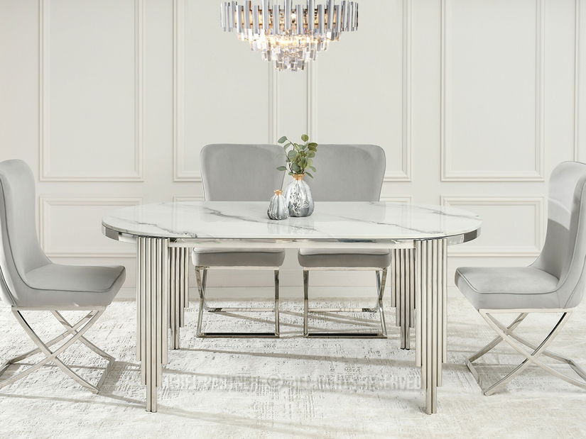 Jídelní stůl Antiga (bílý mramor + chromová)