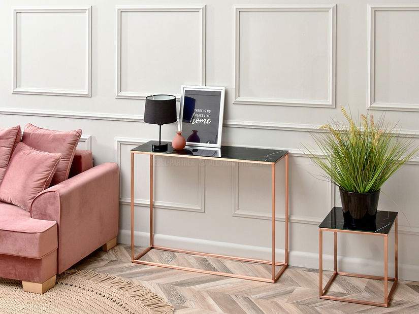 Konzolový stolek Bella Kons (černý mramor + měděná)