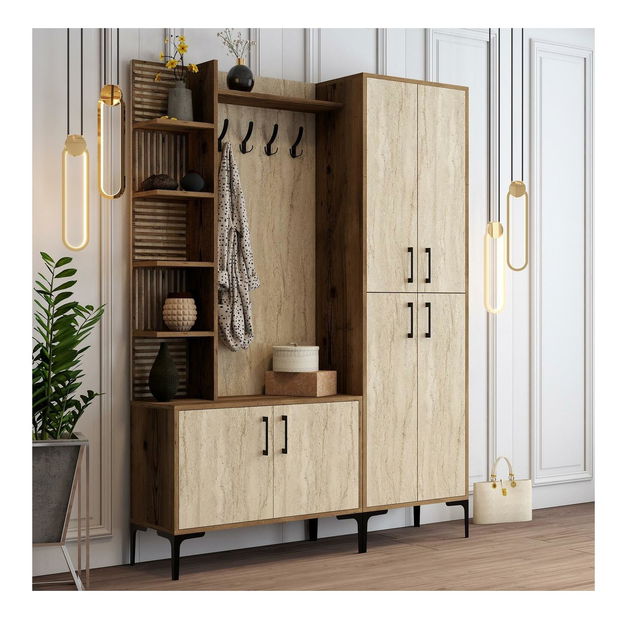 Předsíňová stěna Valery 3 (ořech + travertin)