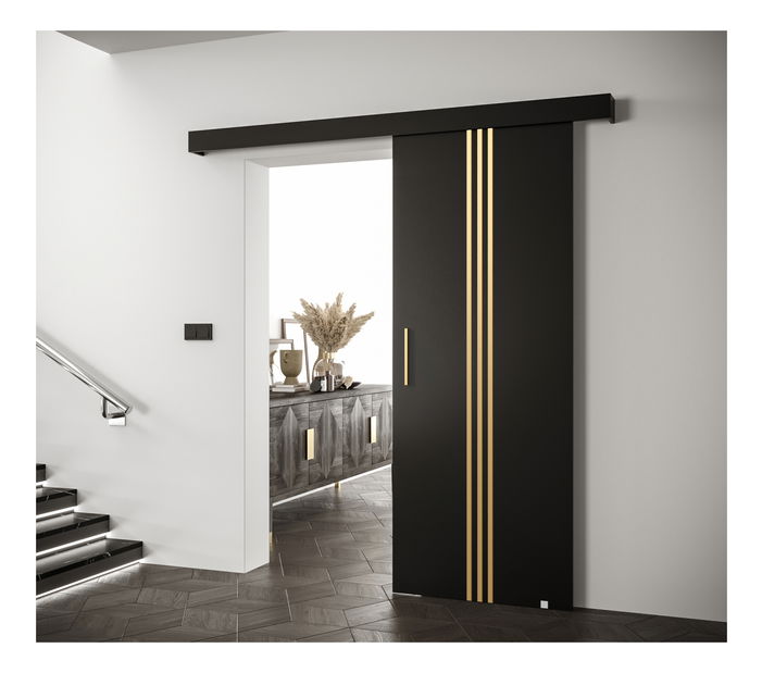 Posuvné dveře 90 cm Sharlene V (černá matná + černá matná + zlatá)