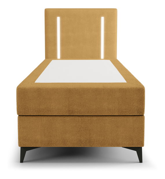 Jednolůžková postel 90 cm Ortega Comfort (hořčicová) (s roštem a matrací, bez úl. prostoru) (s LED osvětlením)