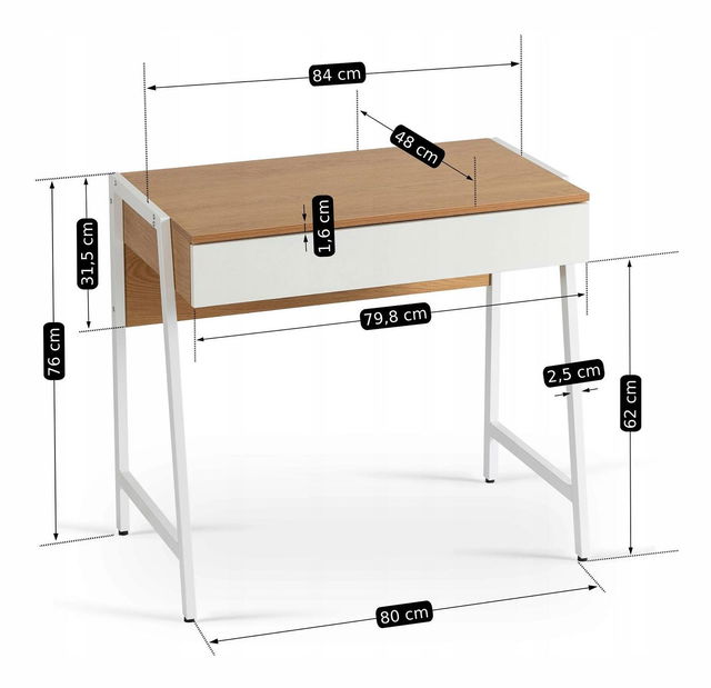 Psací stolek Malaguena (dub + bílá)