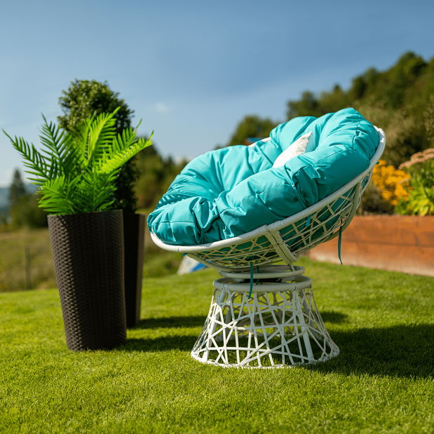 Otočné kreslo s vankúšom Frage BIG (bílá + petrolejová modrá)