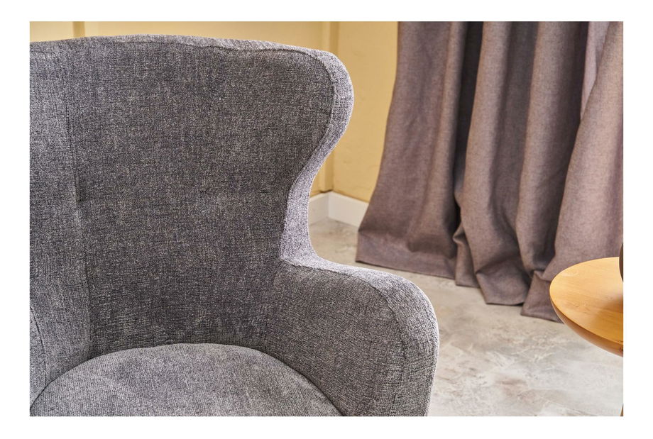 Křeslo ušák Kaveh 2 (šedá + dřevo)