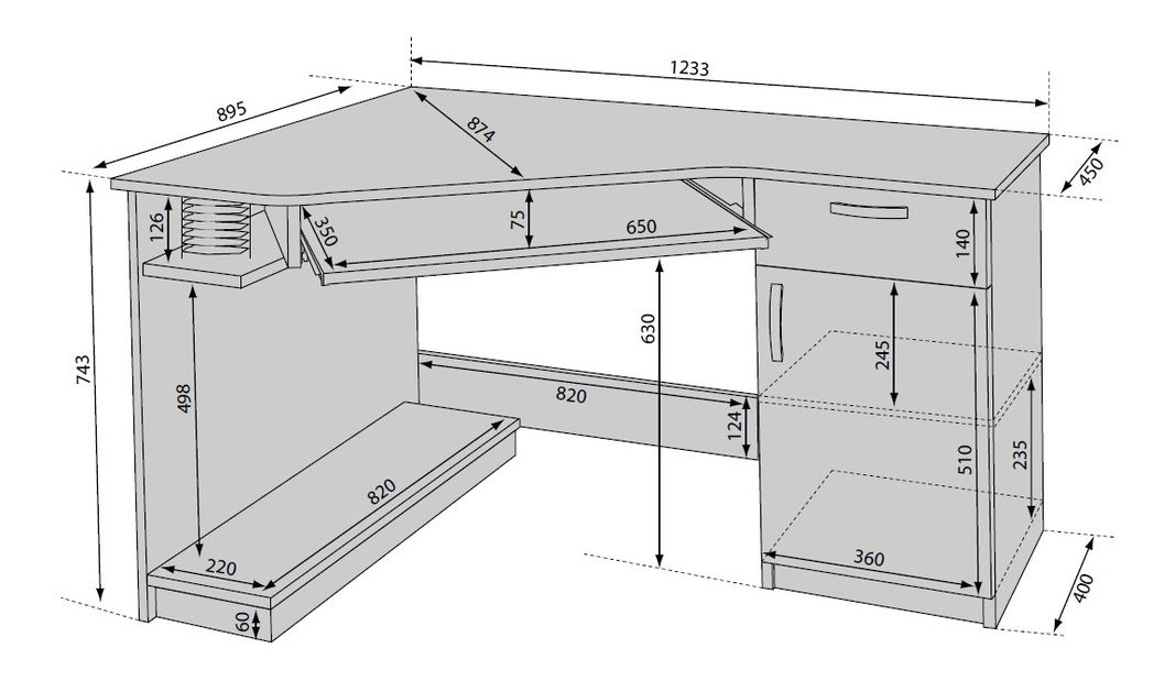 Rohový PC stolek Karino L / P