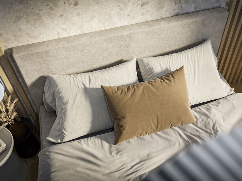 Boxspring postel 140 cm Ricky (světlobéžová) (s matrací a úl. prostorem)