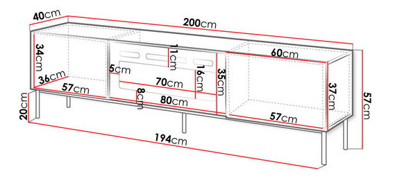 TV skříňka/stolek Kody 200 (bílý lesk + černý)