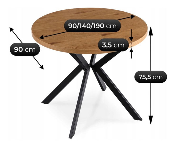Rozkládací jídelní stůl Localizado (dub zlatý + černá) (pro 4-6 osob)