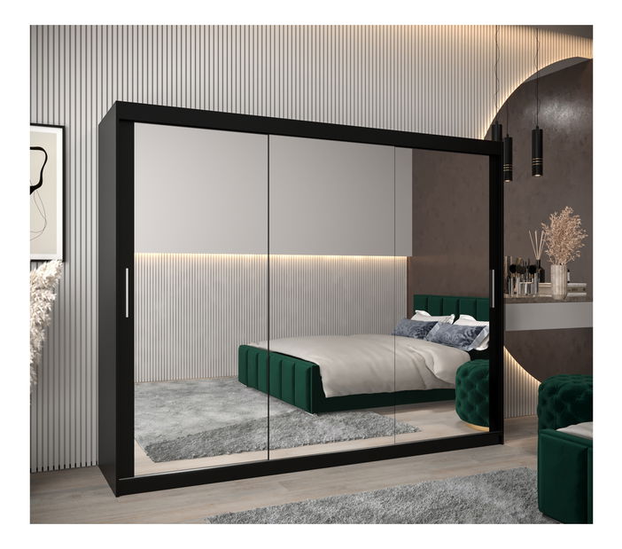 Šatní skříň 250 cm Toki 3 (Černá matná + Černá matná)