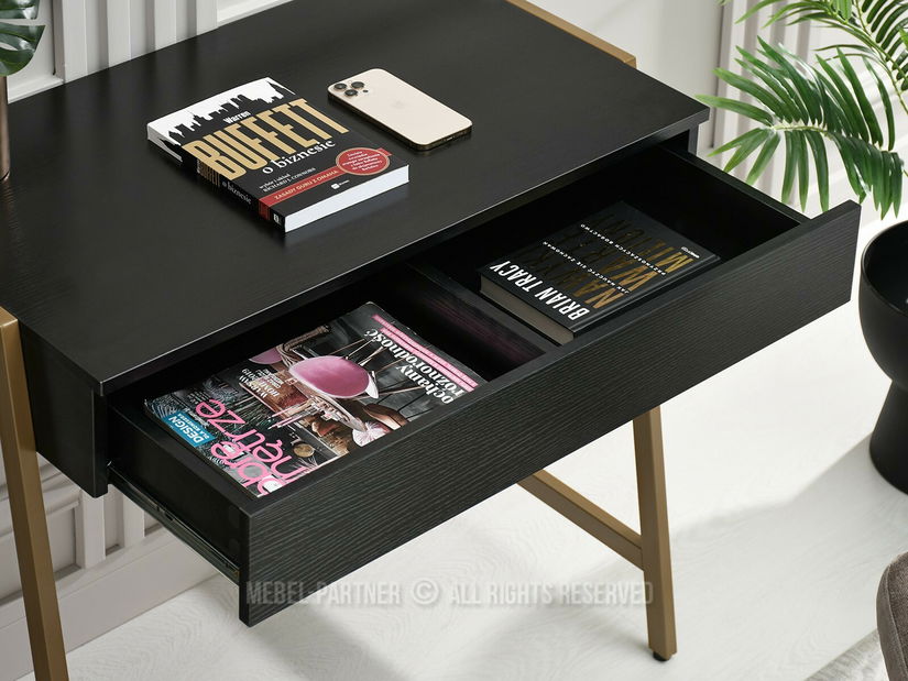 PC stolek Norway (černé dřevo + zlatá)