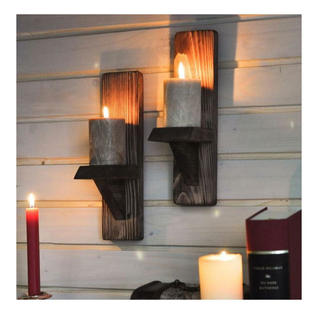 Set 2ks. poliček na svíčku Baboma 5 (ořech)