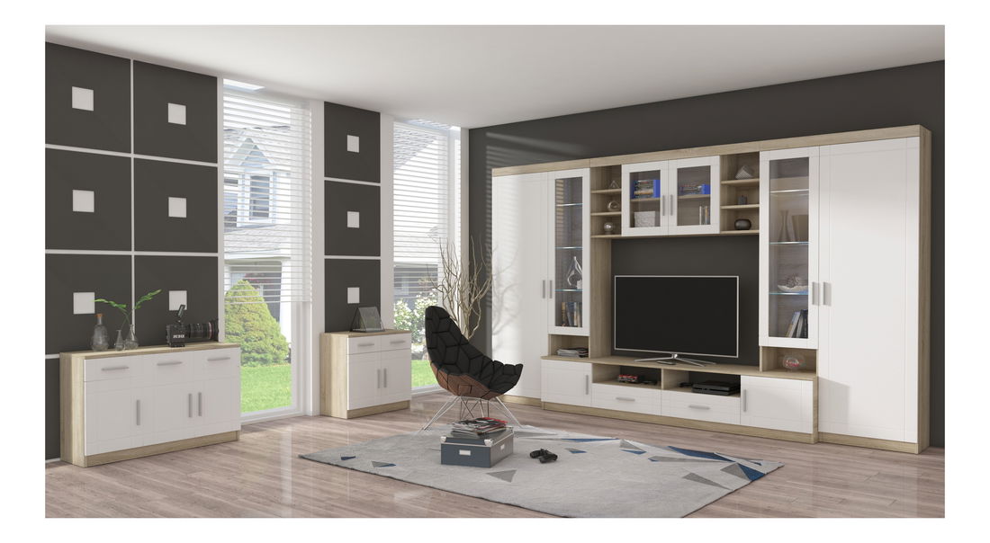 Obývací stěna Porton (dub sonoma + bílá) (bez osvětlení)