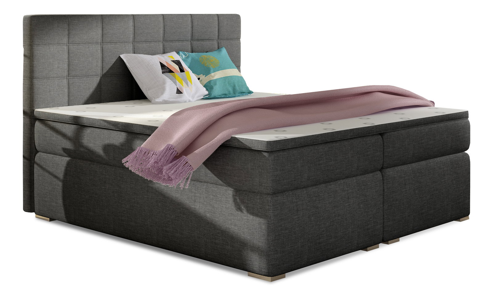 Boxspring postel 140 cm Abbie (tmavě šedá) (s matracemi)