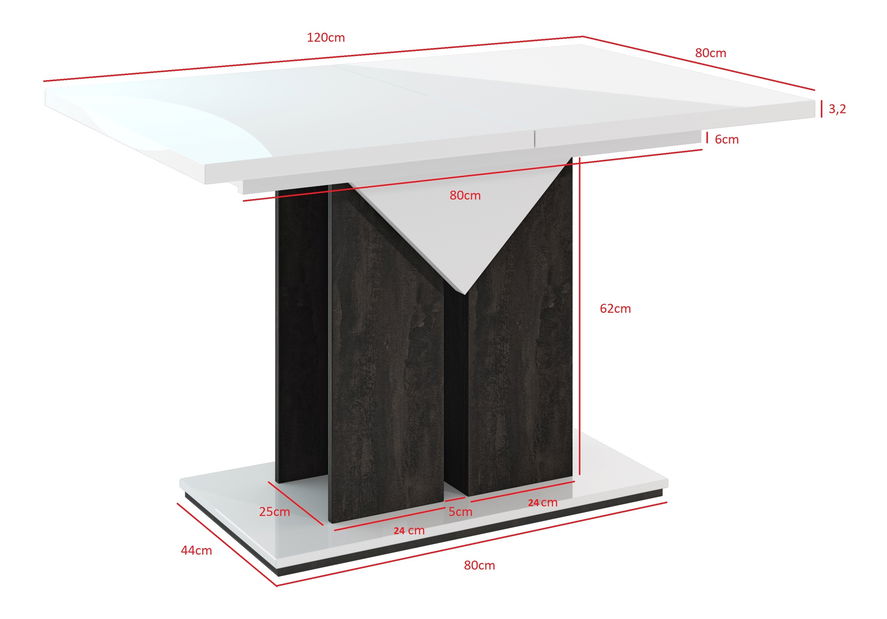 Jídelní stůl Tarni (lesk bílý + tmavě šedá) (pro 4 až 6 osob)