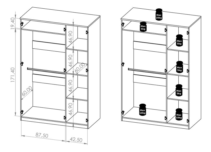 Šatní skříň Bonaparte SZ3D (bílá)