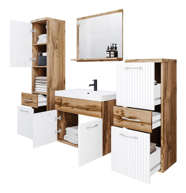 Koupelnový nábytek Lomesa MDF (dub wotan + bílý lamel) (se sifonem)