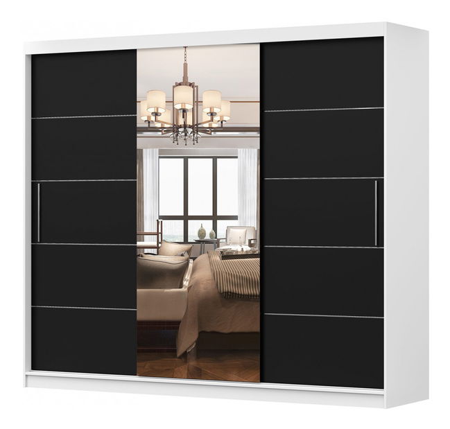 Šatní skříň Arrun (bílá + černá + zrcadlo)