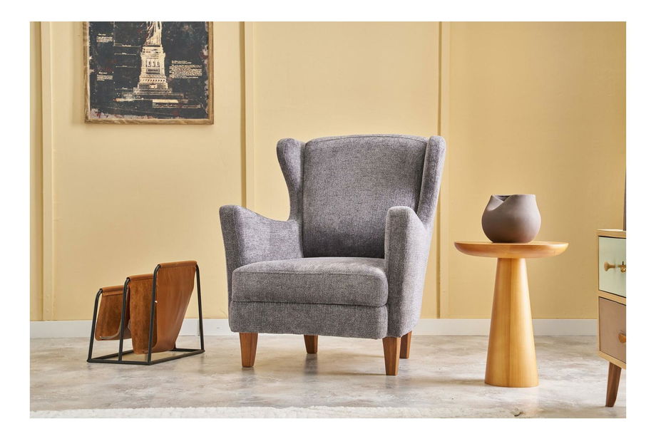 Křeslo ušák Lusitania 2 (šedá + ořech)