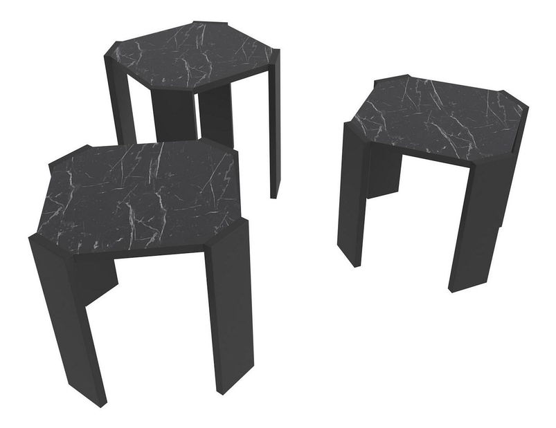 Set 3 konferenčních stolků Lorizolla (mramor černý + černá)