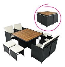 Zahradní ratanový set Milford (černá + krémová + přírodní)