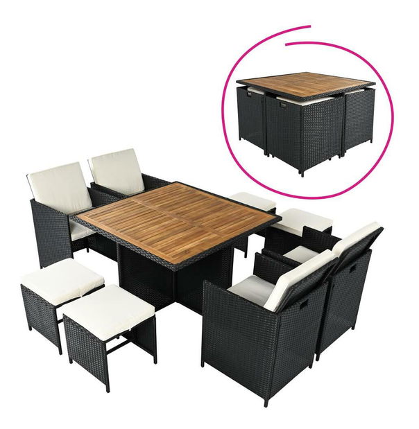 Zahradní ratanový set Milford (černá + krémová + přírodní)