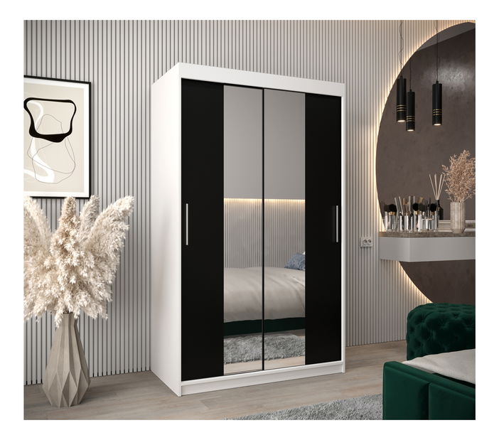 Šatní skříň 120 cm Toki 1 (Bílá matná + Černá matná)