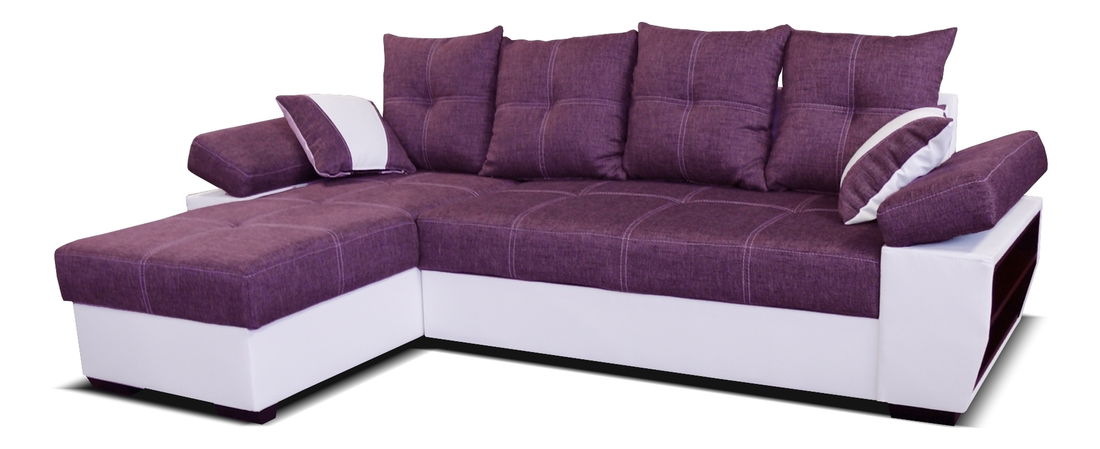 Rohová sedací souprava Viena L+2F (L) bílá + fialová
