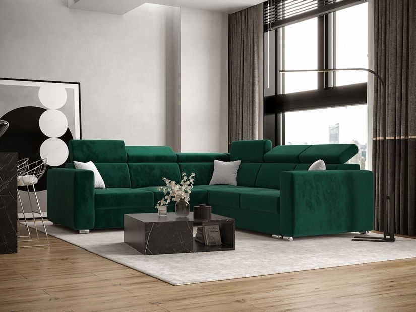 Rohová sedací souprava Viktoria 2R2 (P) (tmavě zelená)