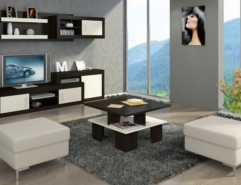 Konferenční stolek Supra 1 (wenge + krém) (s bílym osvětlením)*bazar