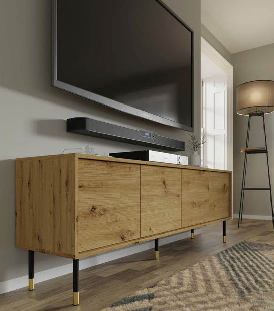 TV skříňka/stolek 4D 180 Sherlock (dub artisan + černá + zlatá)