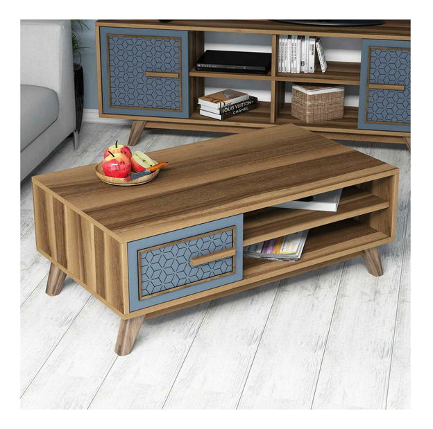 Konferenční stolek Aysha (ořech + modrá)