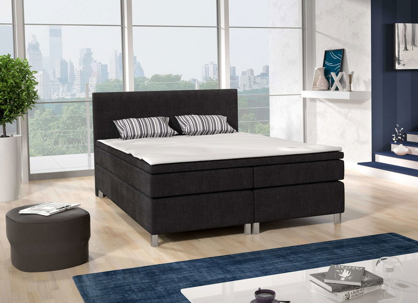 Manželská postel Boxspring 180 cm Sabina (černá) (s matracemi)