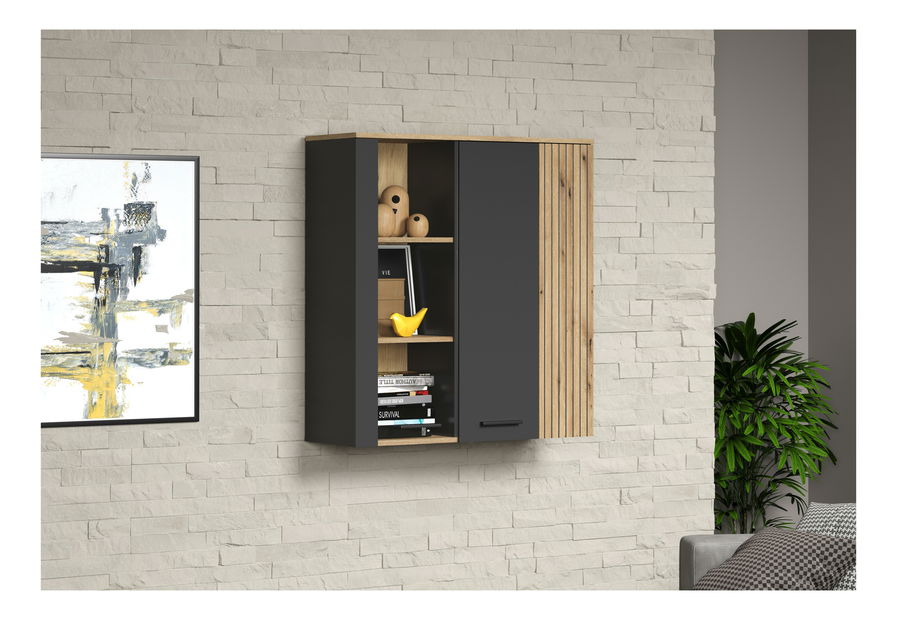 Závěsná vitrína Esferas (grafit + dub evoke)