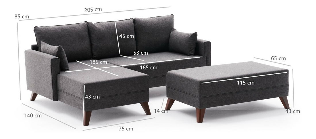 Rozkládací pohovka Bellina Mini (antracit) (L)