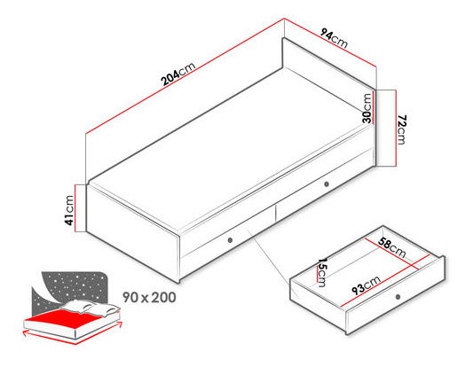 Jednolůžková postel 90cm Seraphina WK14 (dub artisan + bílá + šedá)