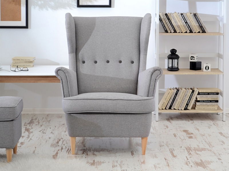 Křeslo ušák Margis (šedá + bílá)