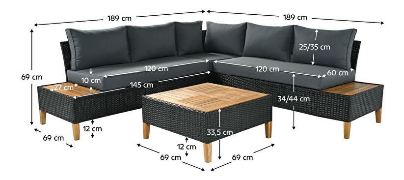 Zahradní ratanový set Malcolm (černá + šedá + přírodní)